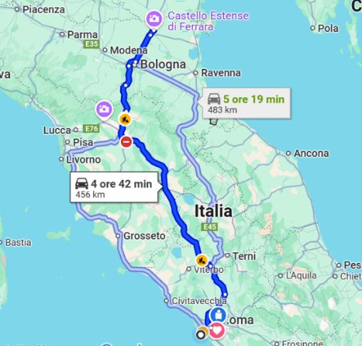 cartina verso Ferrara