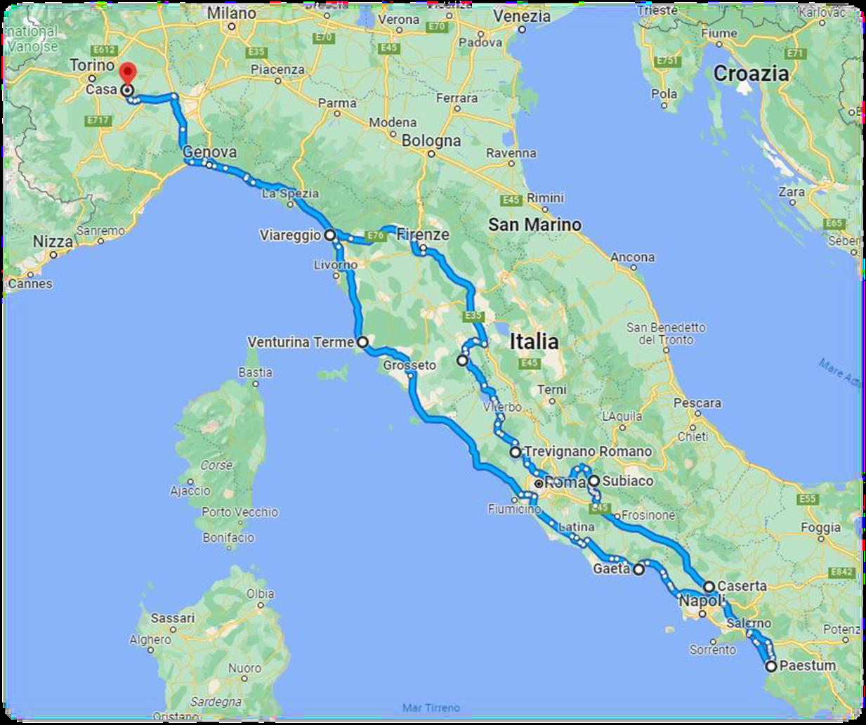 mappa itinerario tirreno