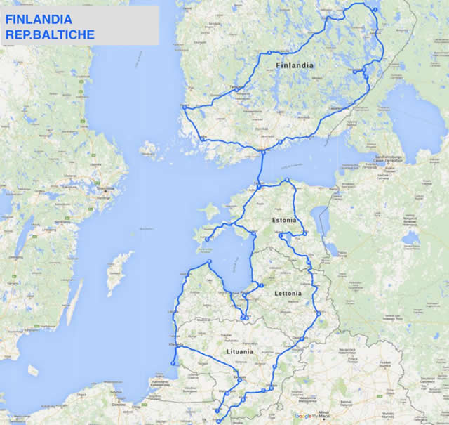mappa itinerario repubbliche baltiche finlandia